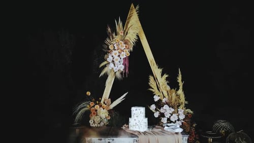 Wedding Cake and Archway at Night