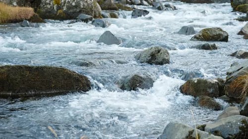 Pure Water Stream Running Through Stone Boulders Mountain River Water Splashing