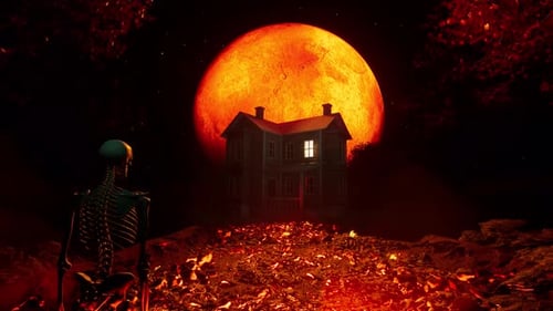 Haunted House and Rising Skeletons Under a Blood Moon
