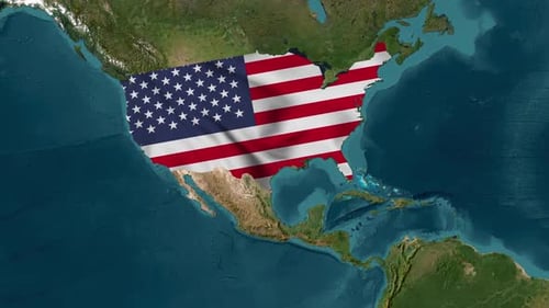 Waving American Flag on United States Map