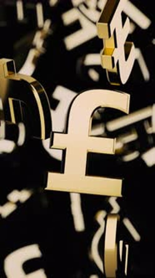 Falling Gold Pound Symbols on a Black Background with Bokeh in Portrait