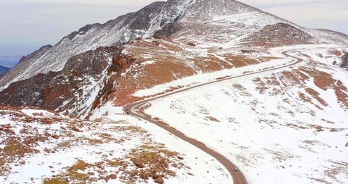 Winding roads through the rocky mountains aerial drone landscape of Colorado