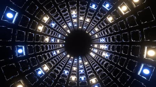 Yellow And Blue Strobe Mirrored Square Elements Tunnel Background Vj Loop In 4K