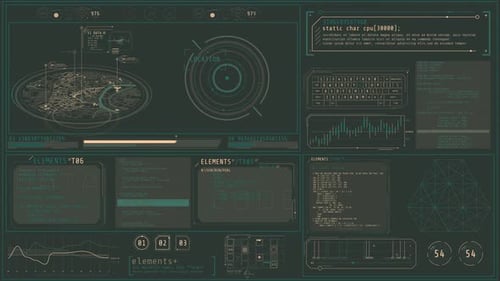 Animiertes Display mit Programmcodes und Standortdatenverarbeitung in Echtzeit