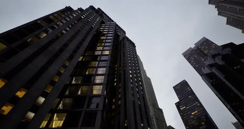 Upward Pan View of Modern Corporate City Skyscrapers