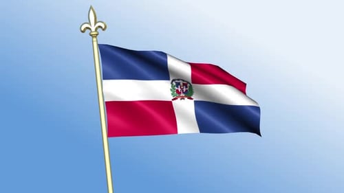 Waving Dominican Republic Flag on Flagpole Animation