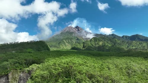 Aerial view of Mount Merapi in Yogyakarta, Indonesian Volcano
