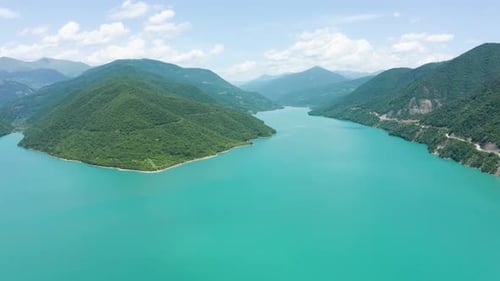 Breathtaking Aerial Views of Vast turquoise lake - Zhinvali Reservoir in Georgia