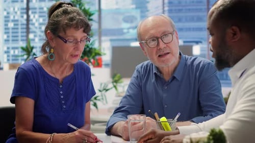 Business Professionals Meeting in Modern Office Building
