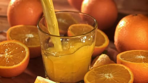 Fresh Orange Juice Being Poured into a Glass