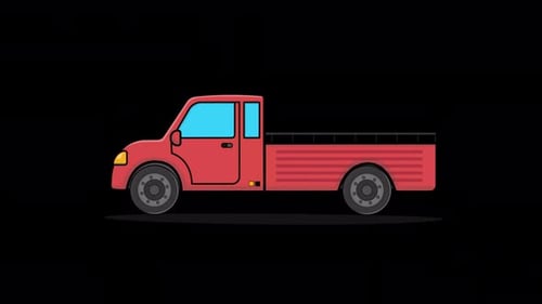 Red Pickup Truck Driving Flat Design Animation