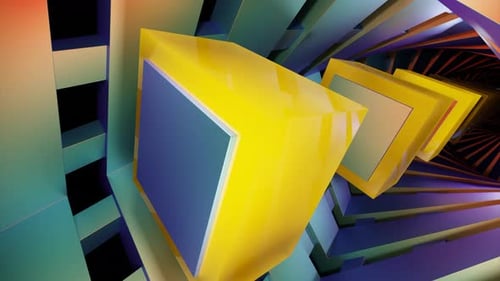 Dynamic Colorful Geometric Tunnel Flythrough with Rotating Shapes