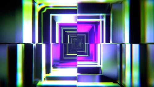 Purple And Light Green Shape Shifting Cuber Tunnel Background Vj Loop I 4K