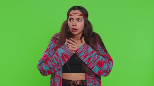 Woman Expressing Shock and Distress on Green Screen