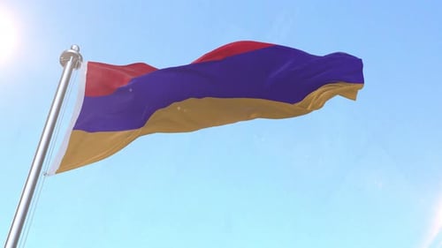 Armenian Flag Waving Seamless Loop in Blue Sky