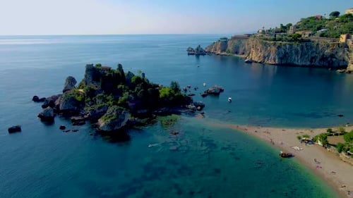 Panoramic View of Isola Bella Beach Taormina Sicily Italy