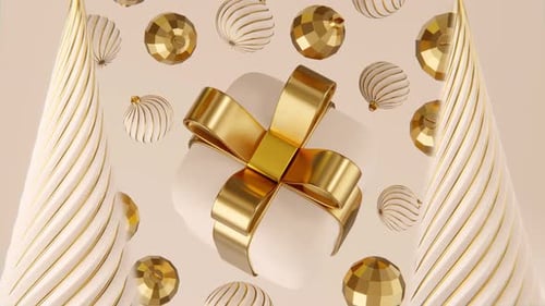 Abstract Christmas Motion Graphics with Gift Box and Christmas Ornaments