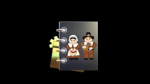 Pilgrim Couple on 3D Notebook with Golden Puzzle Piece Animation