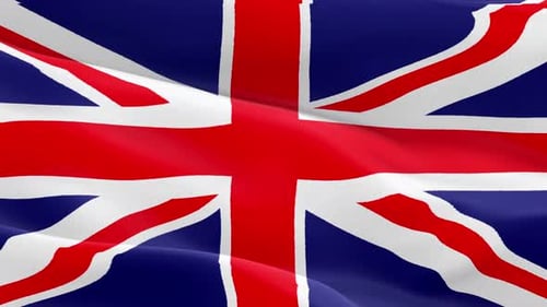 Angled view of the British Flag flapping in 4K
