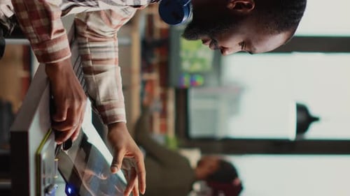 Digital Artist Creating on Interactive Monitor Display