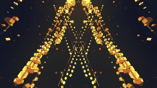 Golden Geometric Cubes Flowing Abstract Loop Background