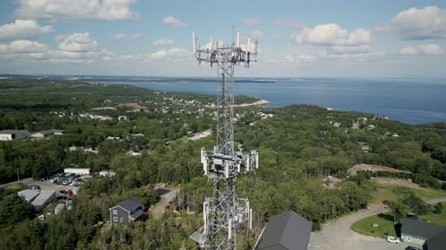 Aerial View Mobile Telecommunication Tower or Cell Tower with Antennae