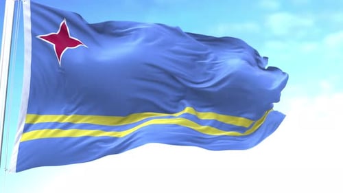 Realistic Aruba National Flag Waving in Blue Sky