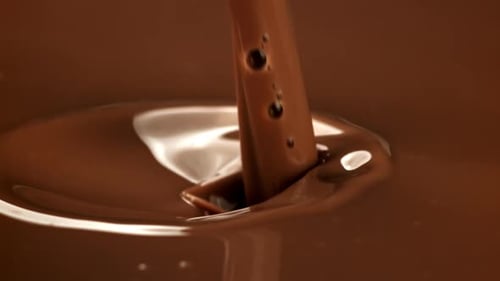 Super Slow Motion Splashes of Liquid Dark Chocolate Filmed on a Highspeed Camera at 1000 Fps
