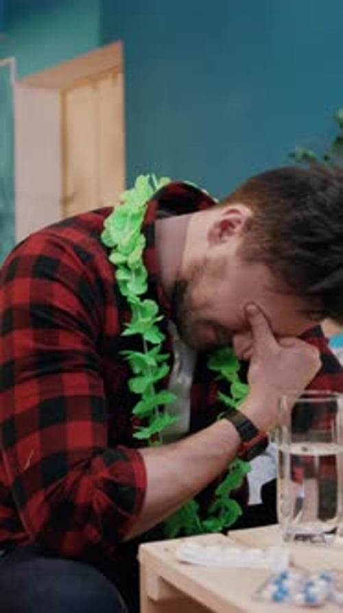 Man With Headache Sitting at Table