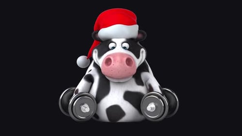 Fun 3D cartoon cow with weights (with alpha channel included)