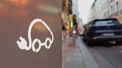 Electric Car Charging Station Symbol in Urban Setting