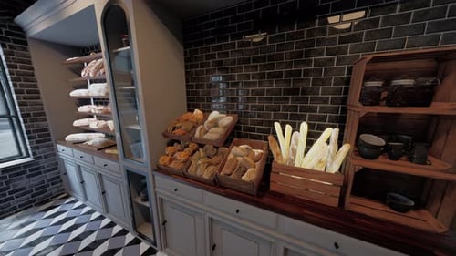 Assorted Bread and Pastries in Display Case