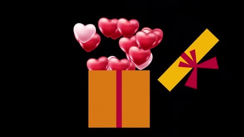 The Gift Box Is Opened And There Are Heart Balloons Inside Alpha Channel