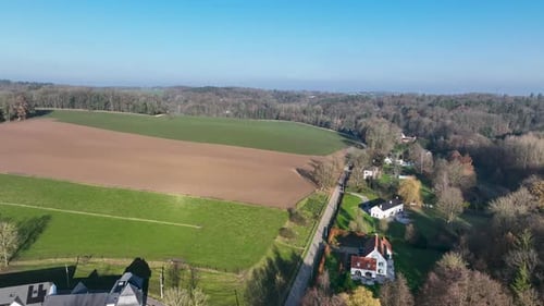 Aerial View of Small Countryside Townin the Area of Walloon Belgium