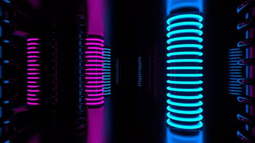 Zyanfarbener und rosafarbener futuristischer Korridor, neonfarbener, zylindrischer Stroboskop-Hintergrund, Vj Loop I, 4K