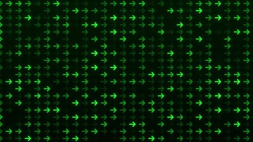Seamless Green Arrows Moving Right. Abstract Glowing Digital Arrow Pattern Loop.