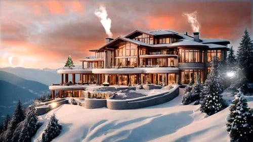 Mega mansión de lujo. Aspen Colorado. Visualización 3D. BUCLE