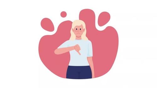 Animated Flat Design Woman Thumbs Down Gesture