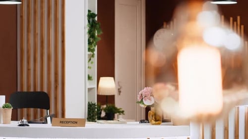 Clean Reception Area with Modern Decor and Waiting Desk