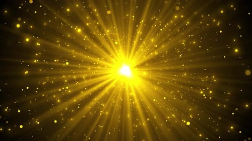 Golden Light Rays and Sparkling Particles Celebration Background