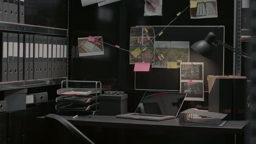 Police Investigation Office with Research Board and Desk