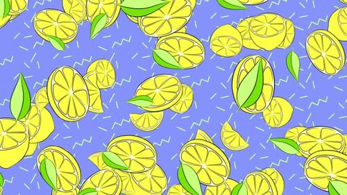 Animated Lemons and Leaves Flat Design Seamless Background