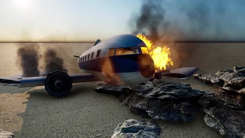 3D Animated Airplane Crash with Fire and Smoke