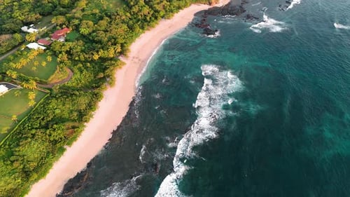 Aerial View Flying Over Tropical White Sand Beach in Costa Rica