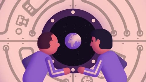 Les astronautes observent le retrait de la Terre depuis le hublot du vaisseau spatial