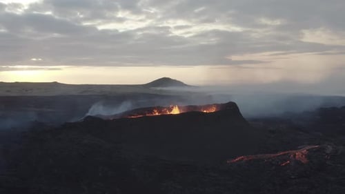 Aerial video of the eruption of the Fagradalsfjall volcano in Iceland