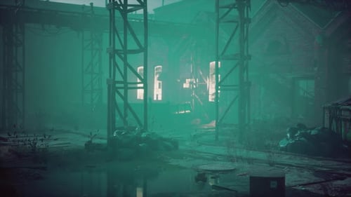 Night at Large Abandoned Industrial Area