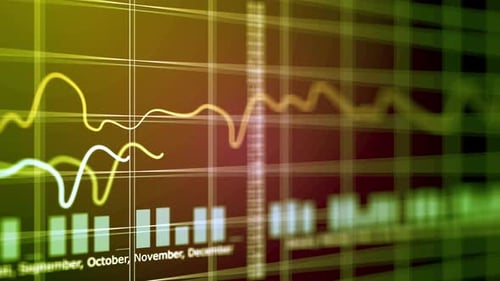 Abstract Financial Market Trading Chart with Dollar Symbols and Colorful Trend Lines