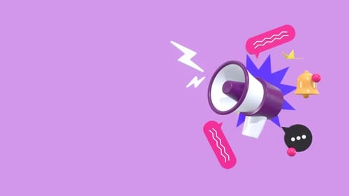 3D Animated Megaphone with Social Media Communication Icons