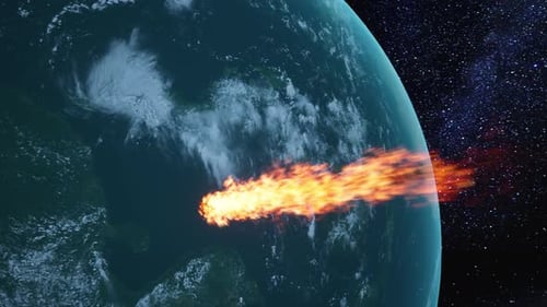 Fiery Meteor Entering Earth's Atmosphere from Space